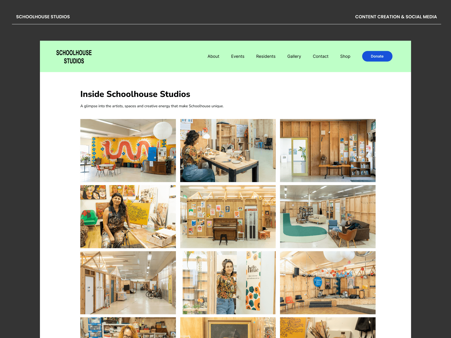 Interior photography of artist studios and creative spaces at Schoolhouse Studios Melbourne.